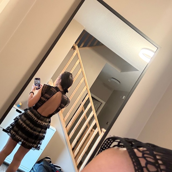 Black lace mini Bebe dress. - Picture 7 of 10